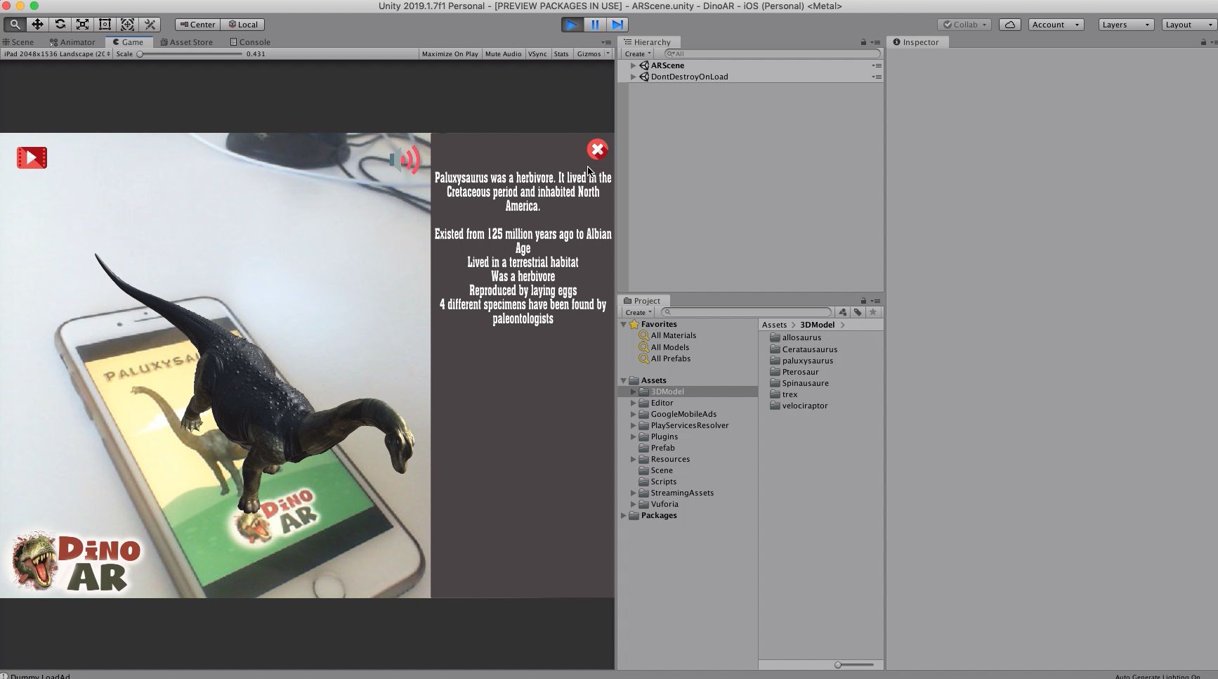恐龙增强现实应用套件