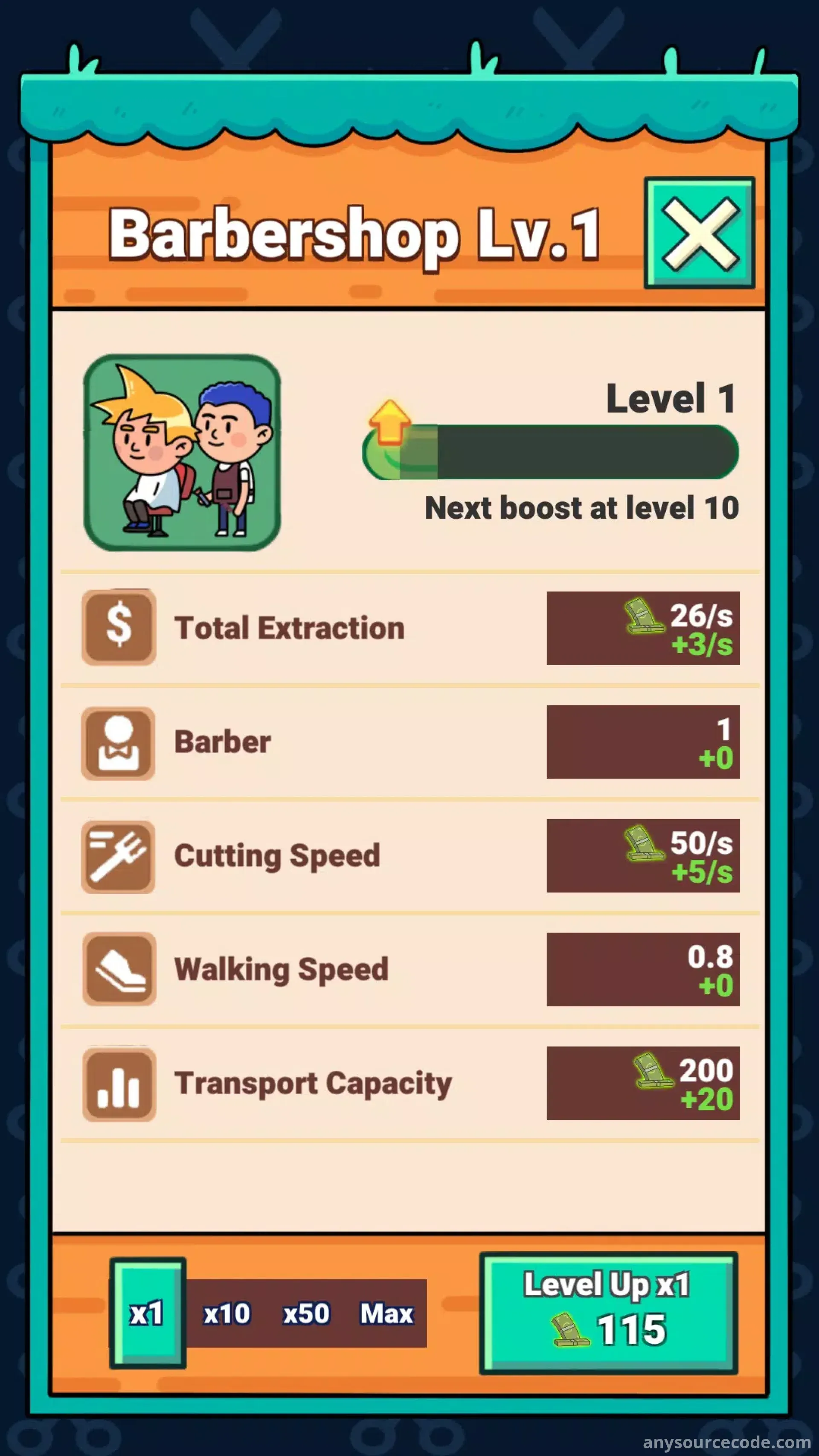 闲置理发店（可优化为：挂机理发店 ）