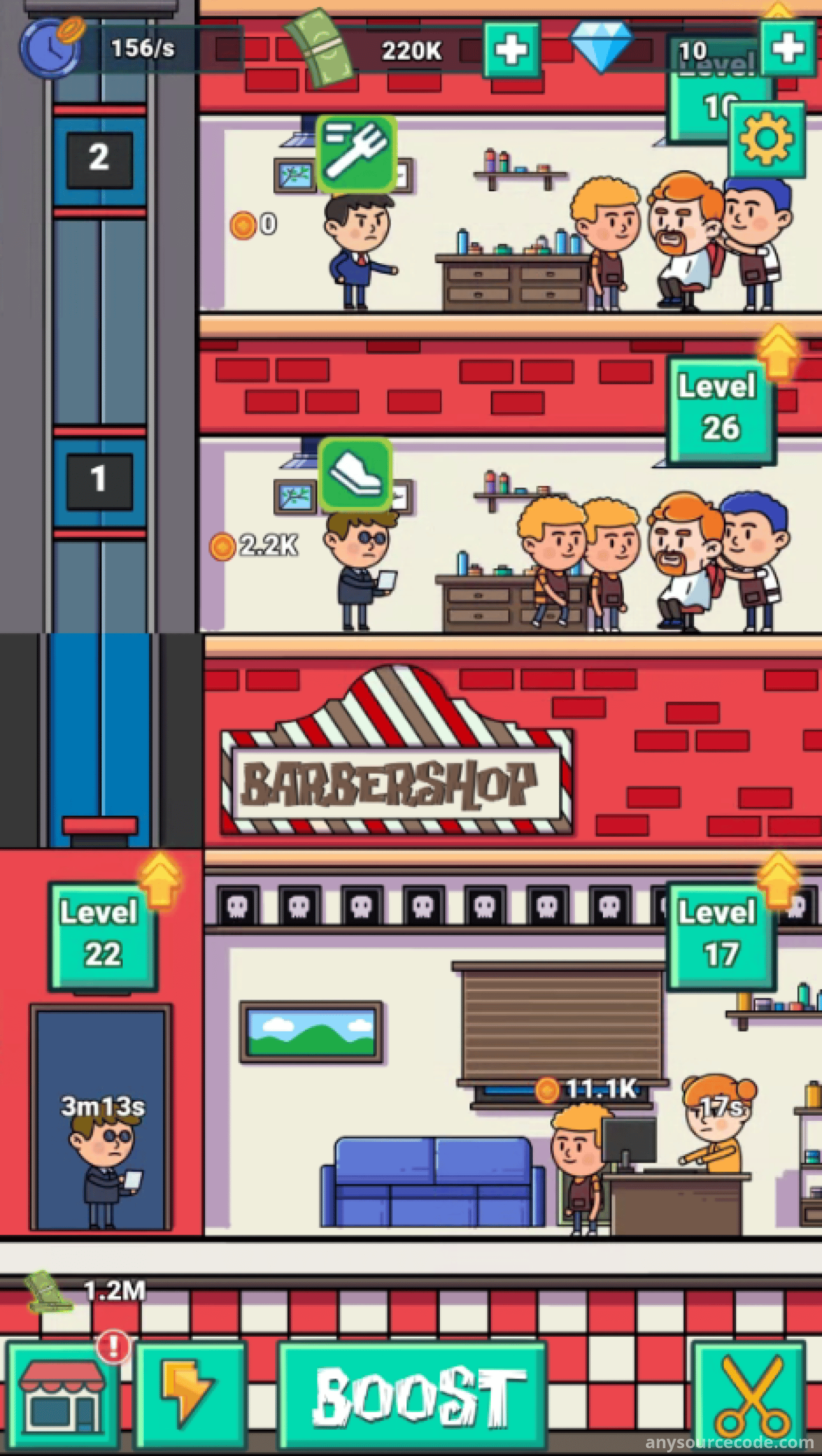 闲置理发店（可优化为：挂机理发店 ）