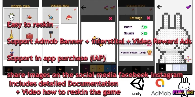 像素艺术数字填色模板